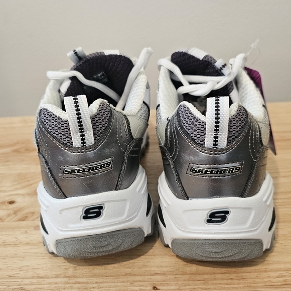 NIB Skechers D'Lites Women's White, Charcoal & Silver Sneakers Size-7 - Picture 10 of 16